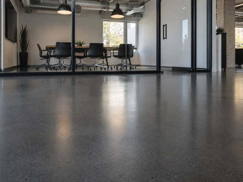 Dark grey epoxy floor in a meeting room in Lethbridge