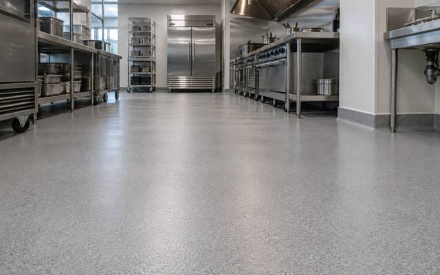 Seamless floor in a commercial kitchen in Lethbridge