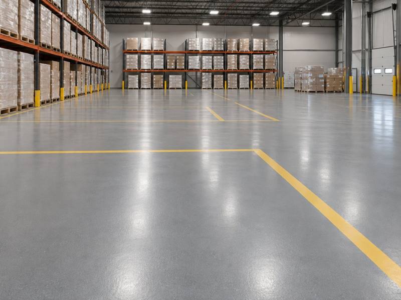 Epoxy floor in a bulk storage warehouse in Southern Alberta